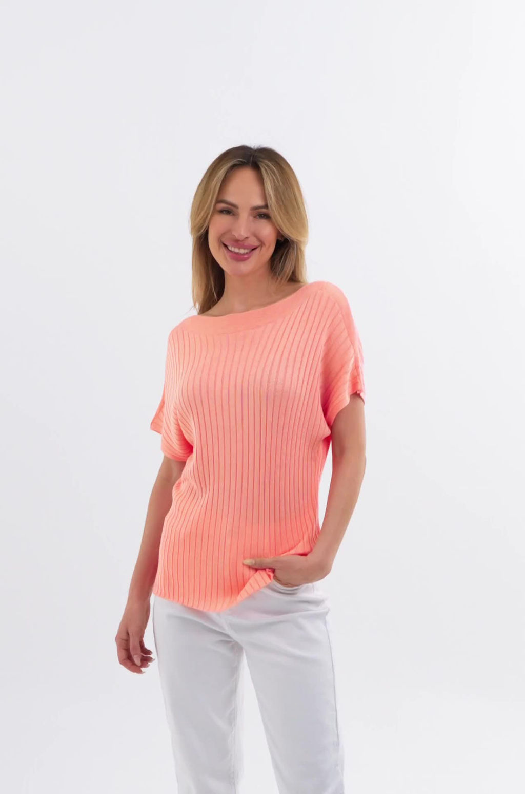 Женский джемпер с коротким рукавом в рубчик Happyfox