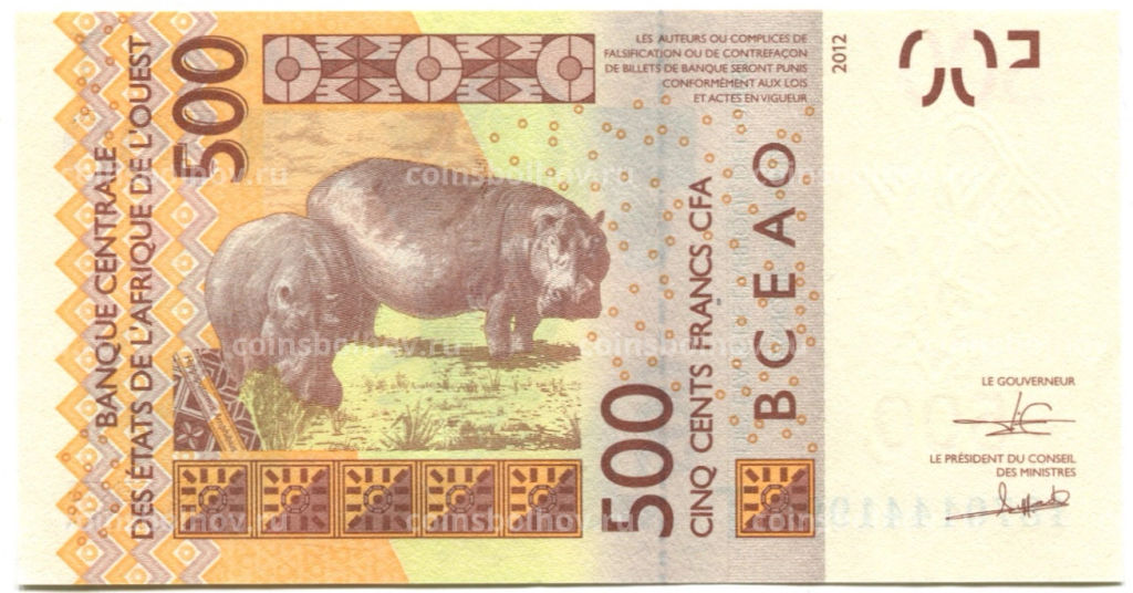 500 франков 2012 (2018) года Западная Африка Литера Т (Того)