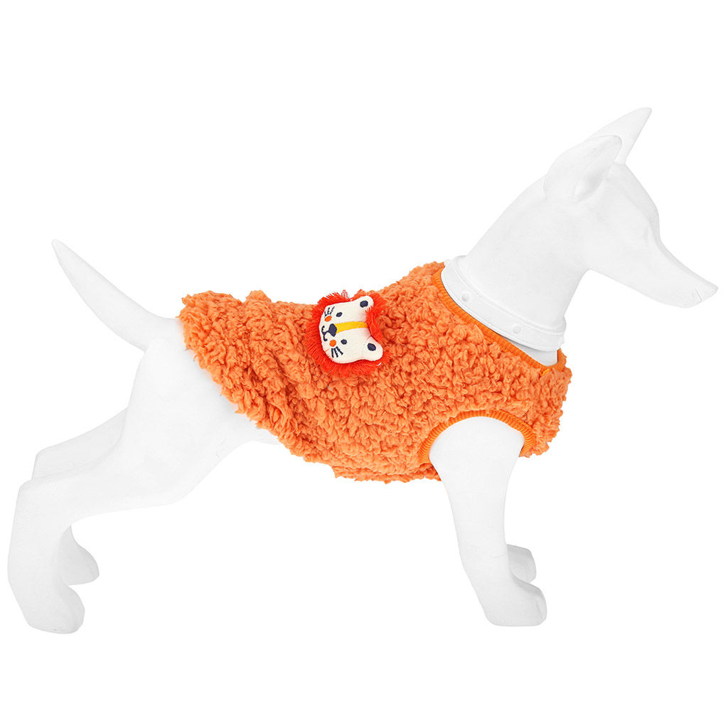 Пэт тойс (Pet toys) Одежда для собаки Жилетка с декором - лев, р-р 2XL, длина спинки 34см/обхват груди 42см/обхват шеи 22см, цвет-оранжевый, искусственный мех (100% полиэстер) (Китай) - Домашняя Мода фото 2
