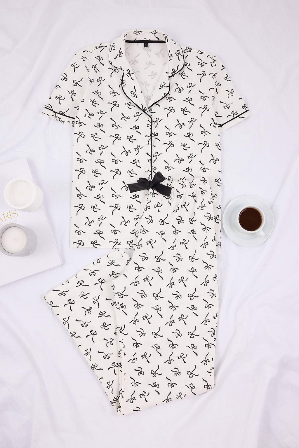 Beyaz %100 Pamuklu Kurdele Desenli Biyeli Orme Pijama Tak?m? THMSS26PT00026 - Trendyolmilla фото 5