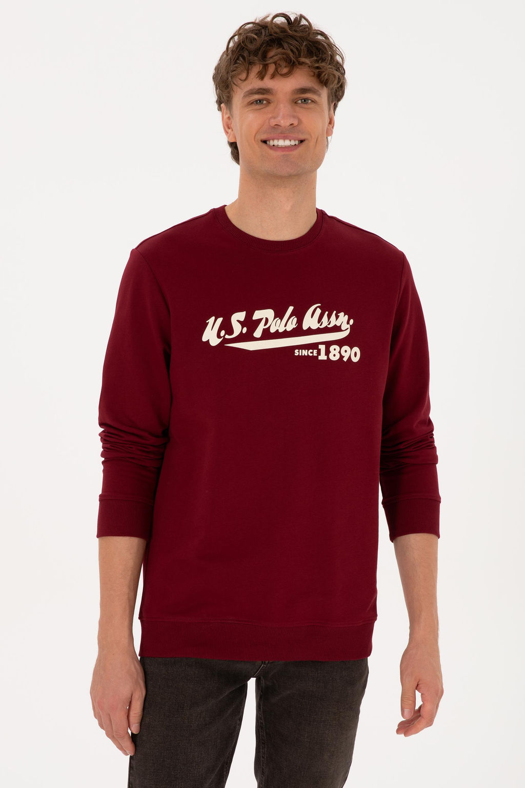Erkek Bisiklet Yaka Regular Fit Bordo Sweatshirt