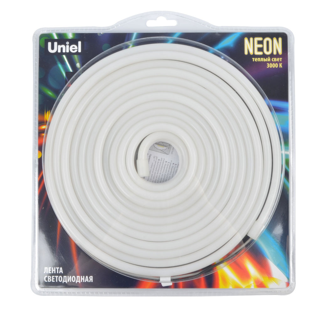 ULS-N03-2835-100LED/m-8mm-IP67-DC12V-11W/m-5M-3000K Светодиодная гибкая герметичная лента. NEON. Катушка 5м. в блистере. Теплый белый свет (3000K). ТМ Uniel