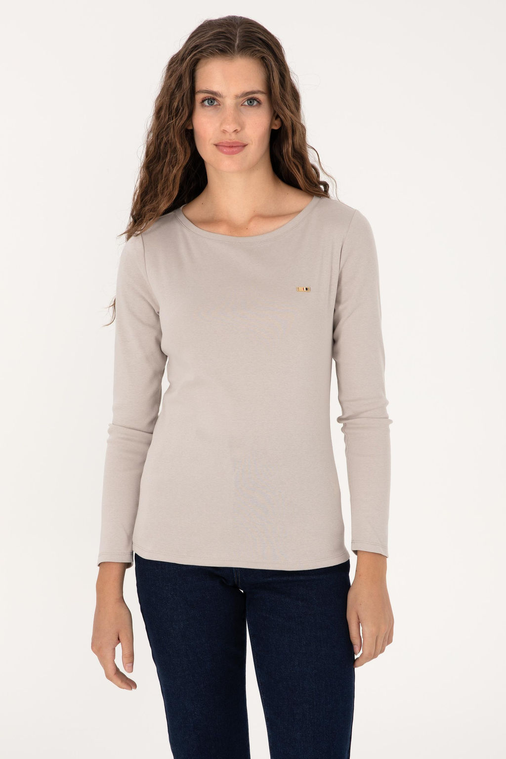 Kad_n Ta_ Slim Bisiklet Yaka Basic Sweatsh_rt
