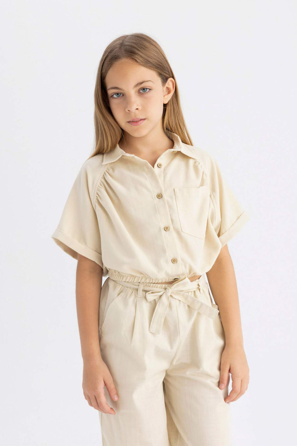 K?z Cocuk Crop Pamuklu K?sa Kollu Gomlek - Defacto фото 2