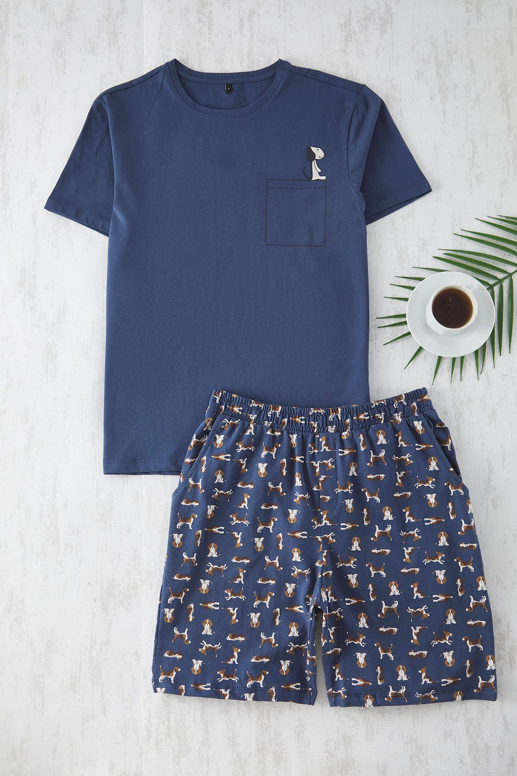 TRENDYOL MAN Indigo Regular Fit Kopek Desenli Orme Sortlu Pijama Tak?m? THMSS21PT0324 - Trendyolmilla фото 14