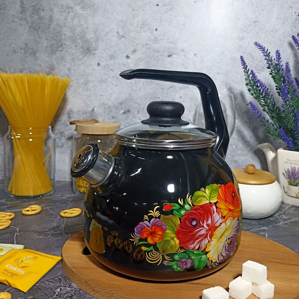 Чайник для плиты 3,0л 4с209я Жостово черн - Стальэмаль фото 3