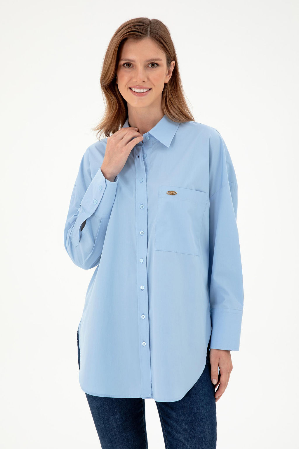 Женская голубая рубашка с длинным рукавом Неожиданная скидка в корзине - U.s. polo assn фото 3
