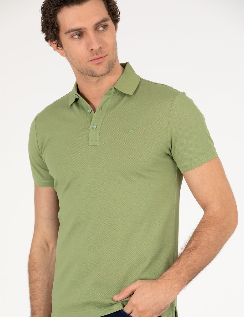 A__k Ye_il Polo Yaka Slim Fit Basic Merserize T-shirt