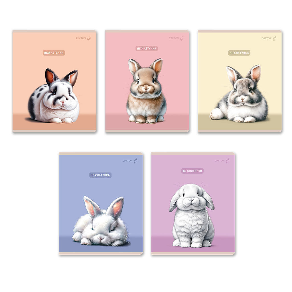 Светоч Т201 Тетрадь ученическая общая, твин лак A5 60 л. на скобе 65 г/кв.м , белизна 100 % 10 шт. клетка 01521 Ушастик