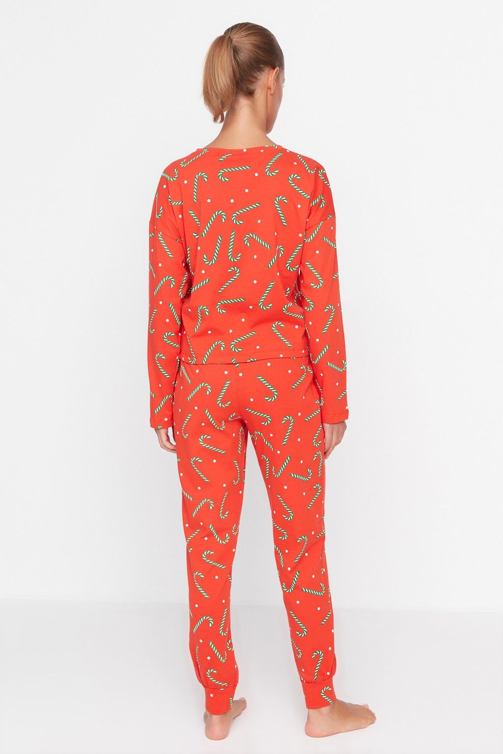 K?rm?z? %100 Pamuklu Y?lbas? Temal? Orme Pijama Tak?m? THMAW21PT0771