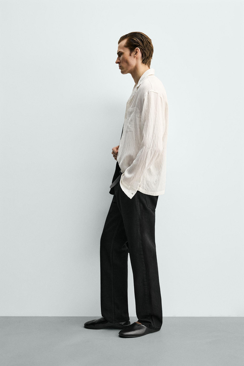 CAMISA FLUIDA RELAXED FIT ESTRUCTURA / Blanco - Zara фото 4
