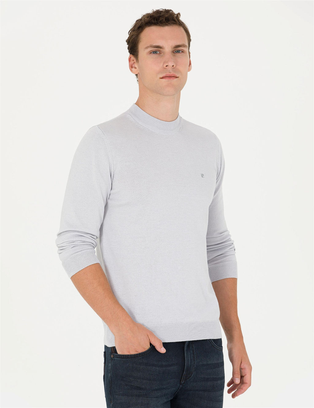 Krem Melanj Slim Fit Yar_m Bal_k__ Yaka Basic Triko Kazak - Pierre cardin фото 3