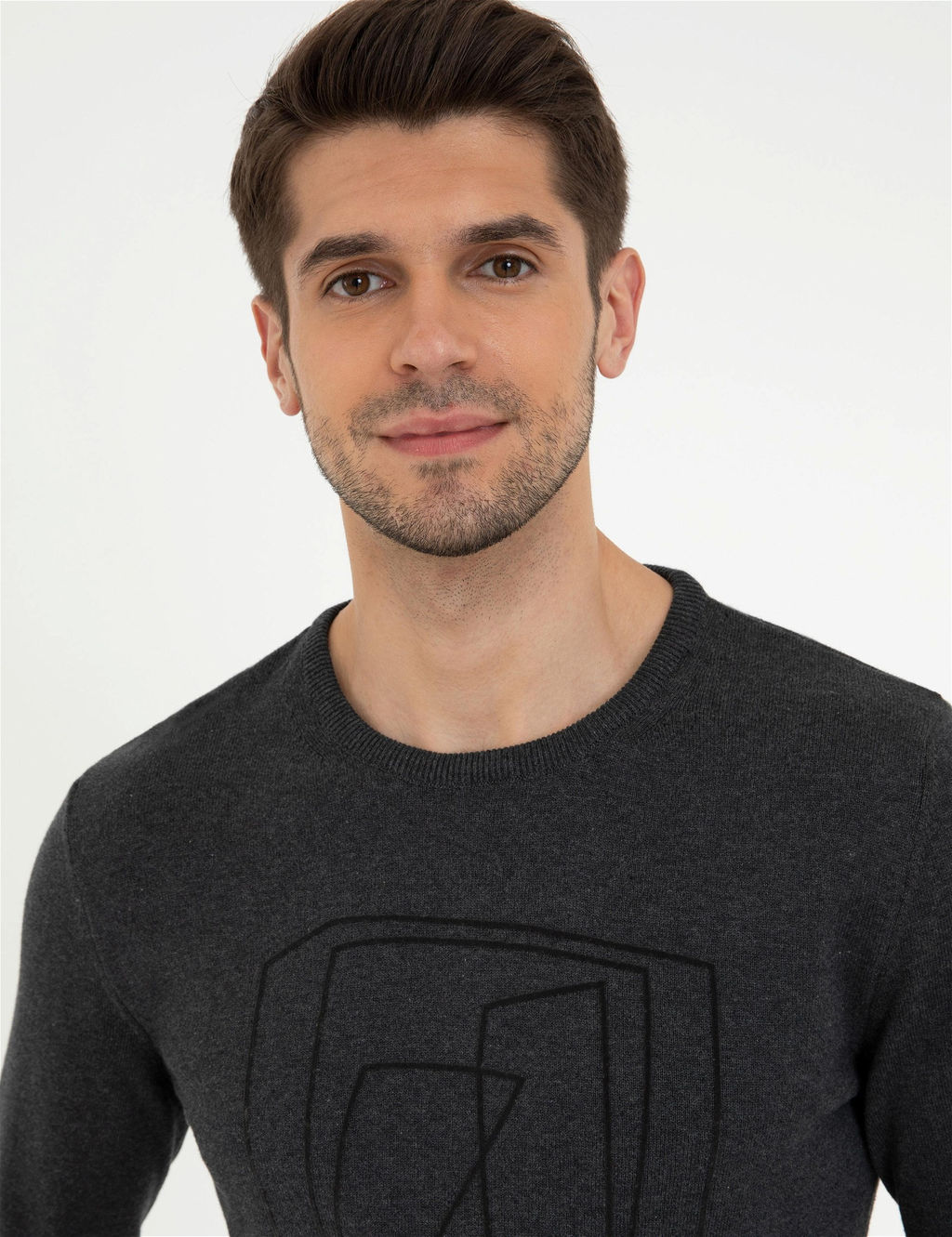 Gri Melanj Slim Fit Bisiklet Yaka Triko Kazak - Pierre cardin фото 2