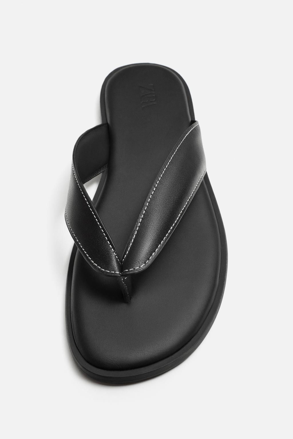 LEATHER SANDALS WITH TOPSTITCHING - Zara фото 7