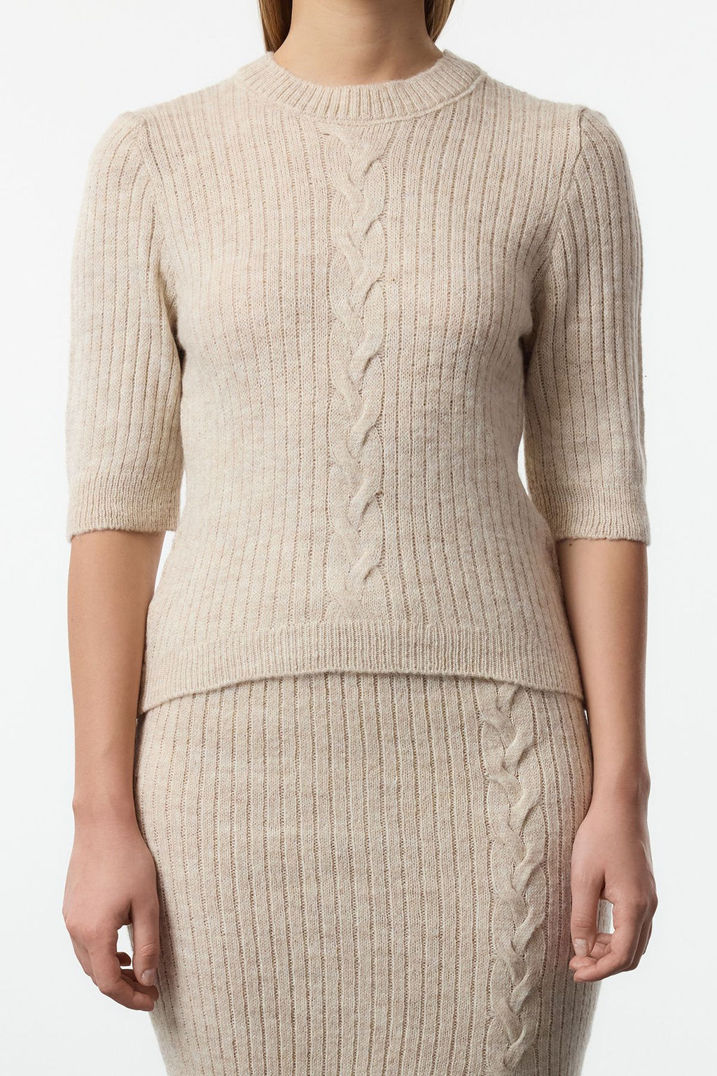 Ekru Yumusak Dokulu Triko Alt-Ust Tak?m TWOAW25AU00046 - Trendyolmilla фото 3