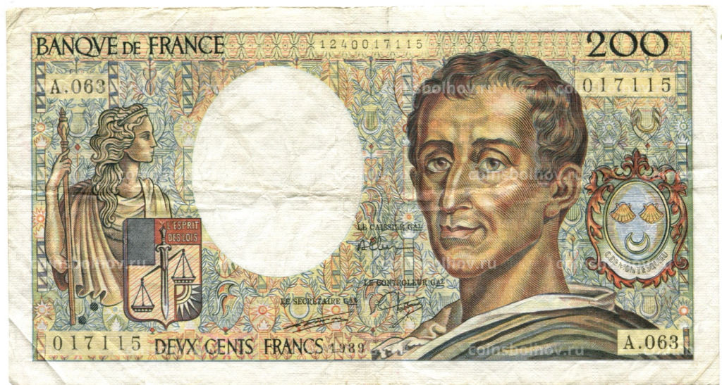 Банкнота 200 франков 1989 года Франция