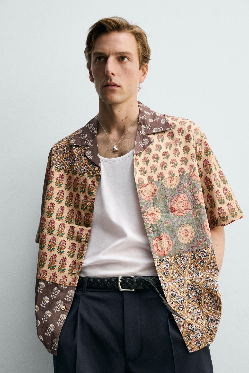 CAMISA RELAXED FIT ESTAMPADO PATCHWORK / Ocre - Zara фото 5
