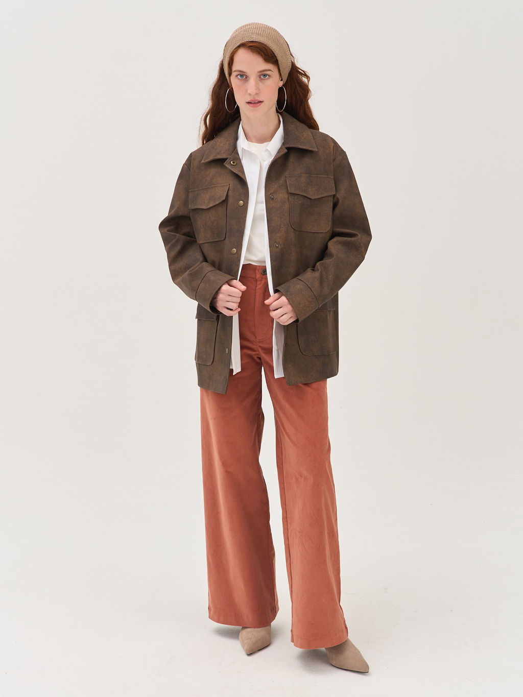 Пиджак из экокожи "Винтажный коричневый" женский