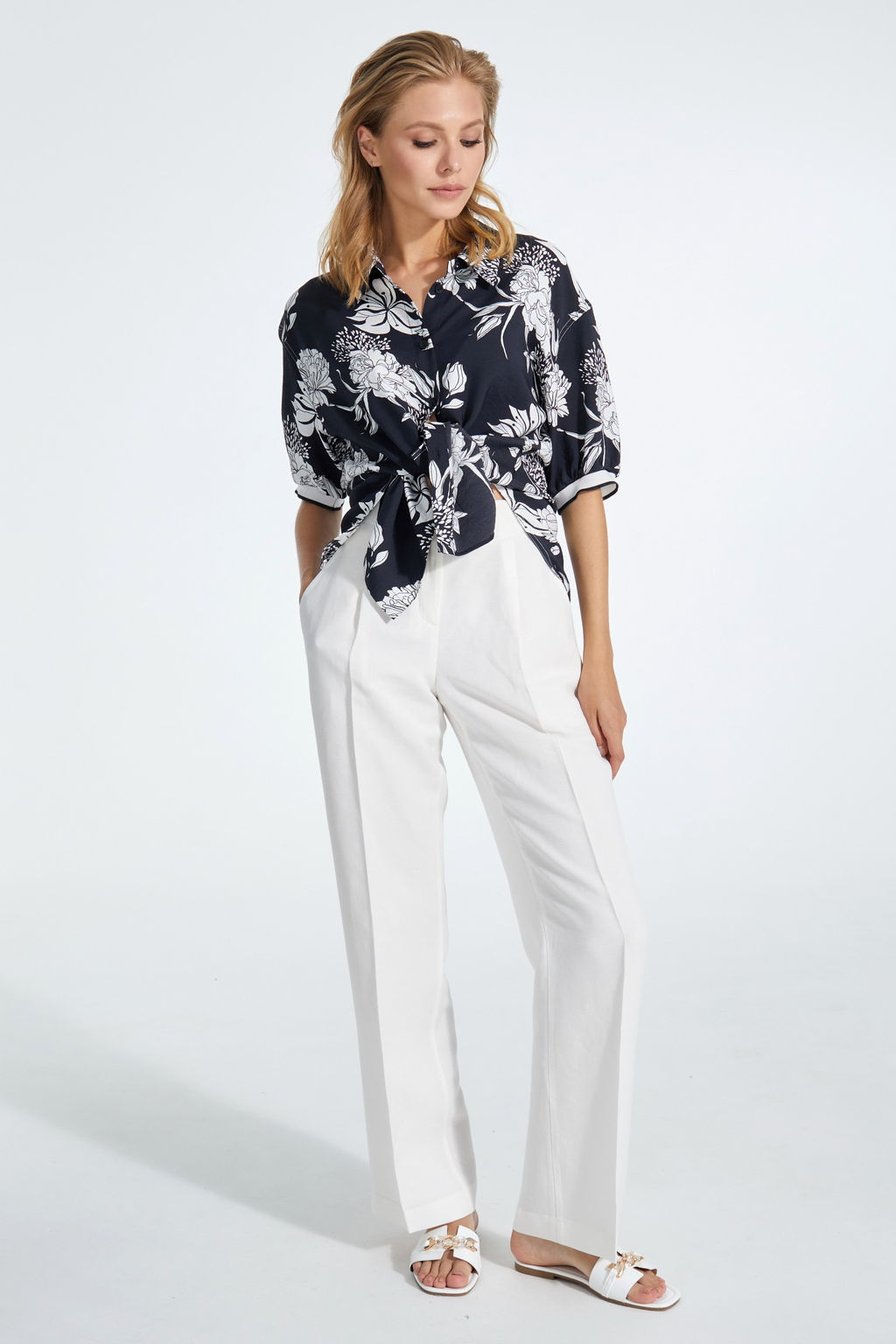 Брюки из льна с вискозой, прямого силуэта NIKA