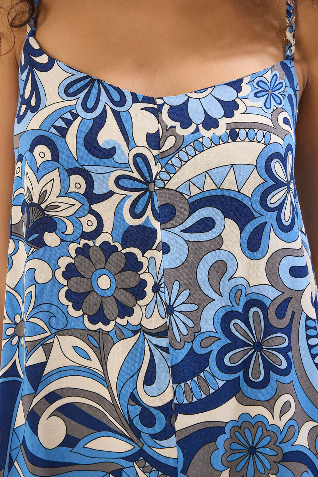 Mavi Geometrik Desenli Duz Kesim Midi Dokuma Elbise TWOSS25EL00044