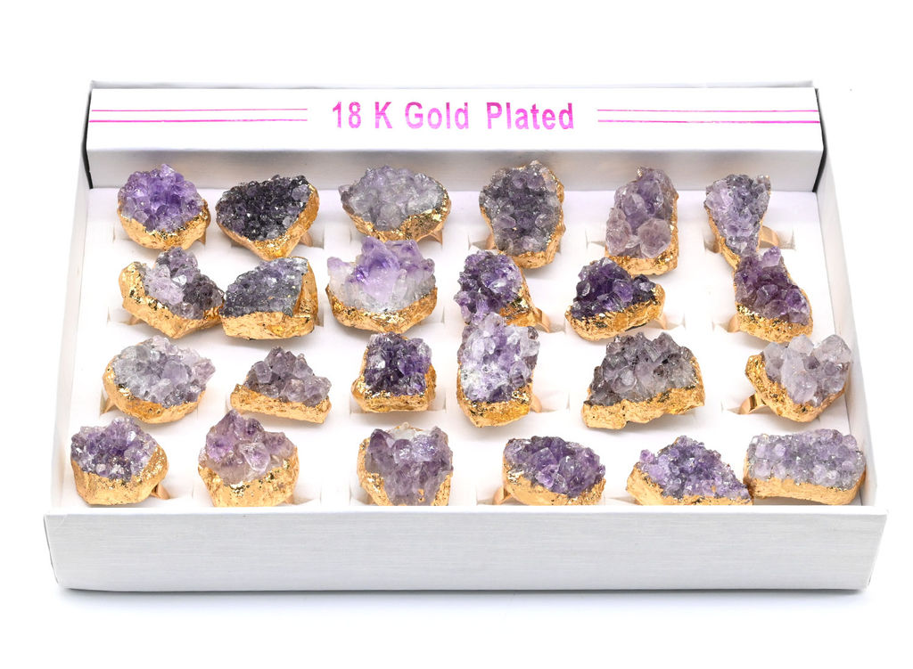 Кольцо с друзой аметиста 27*32мм цв.золотистый