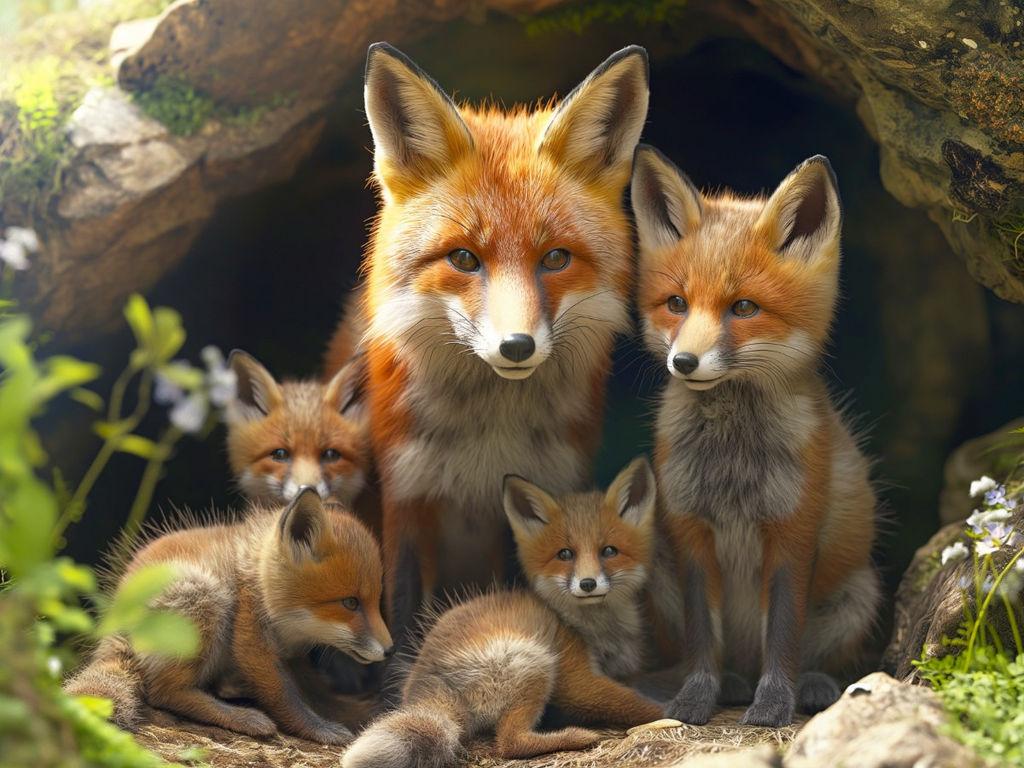 Вышивка крестиком 40х50см, Семья лис