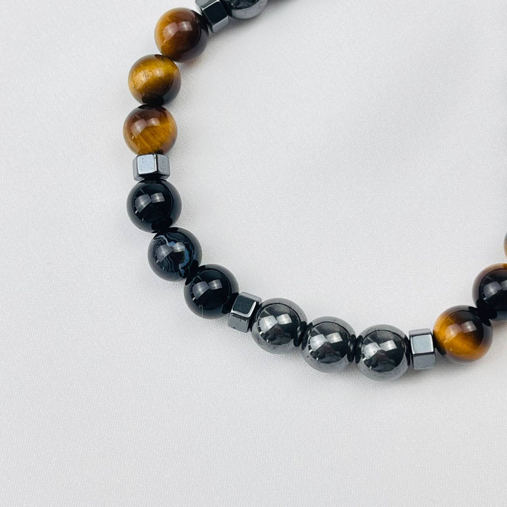 Браслет регулируемый из полосатого Агата,Тигрового глаза и Гематита от 20 см - Радуга самоцветов фото 2