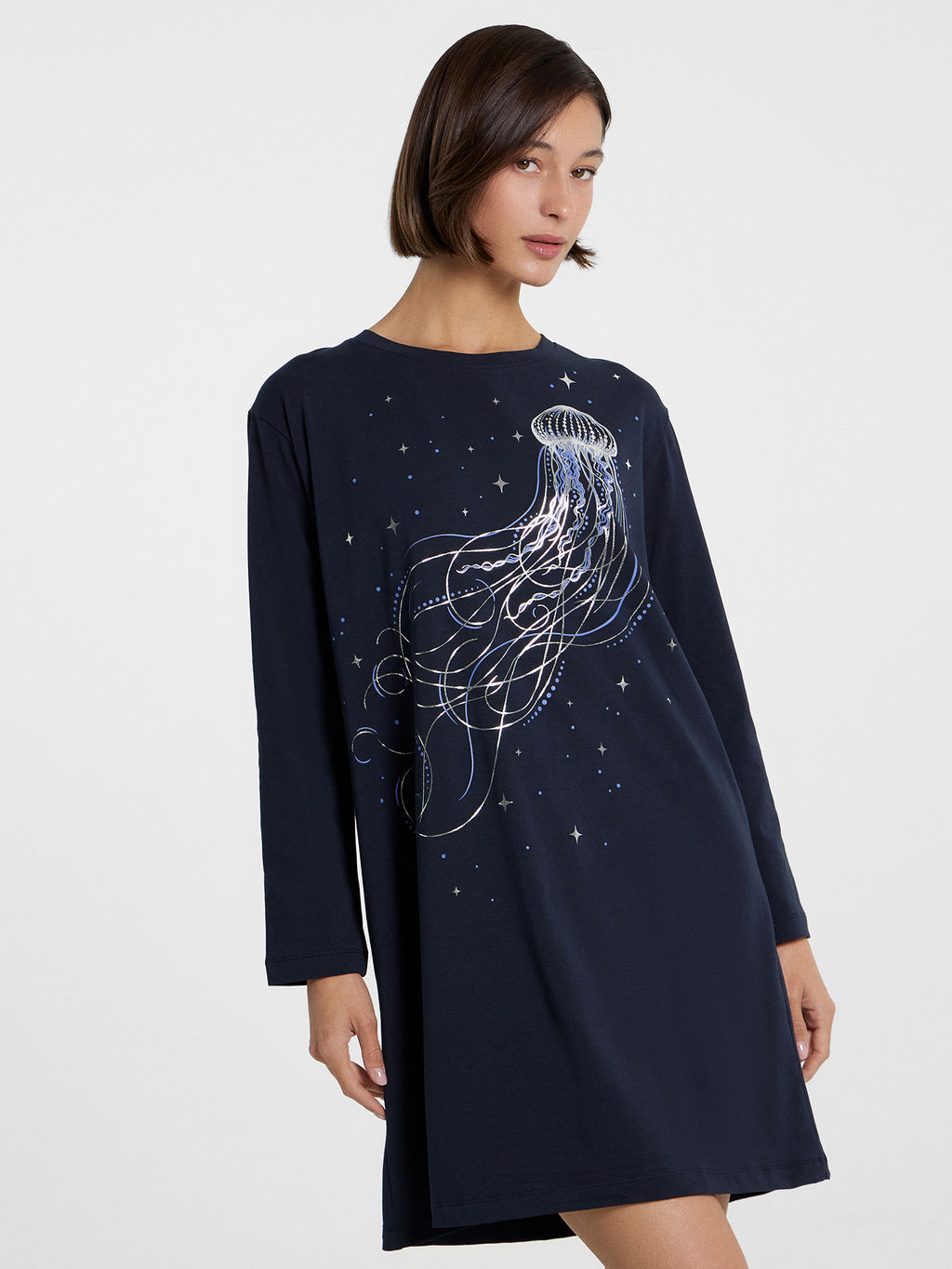 Платье женское домашнее синее с волшебной медузой неви +печать 572388