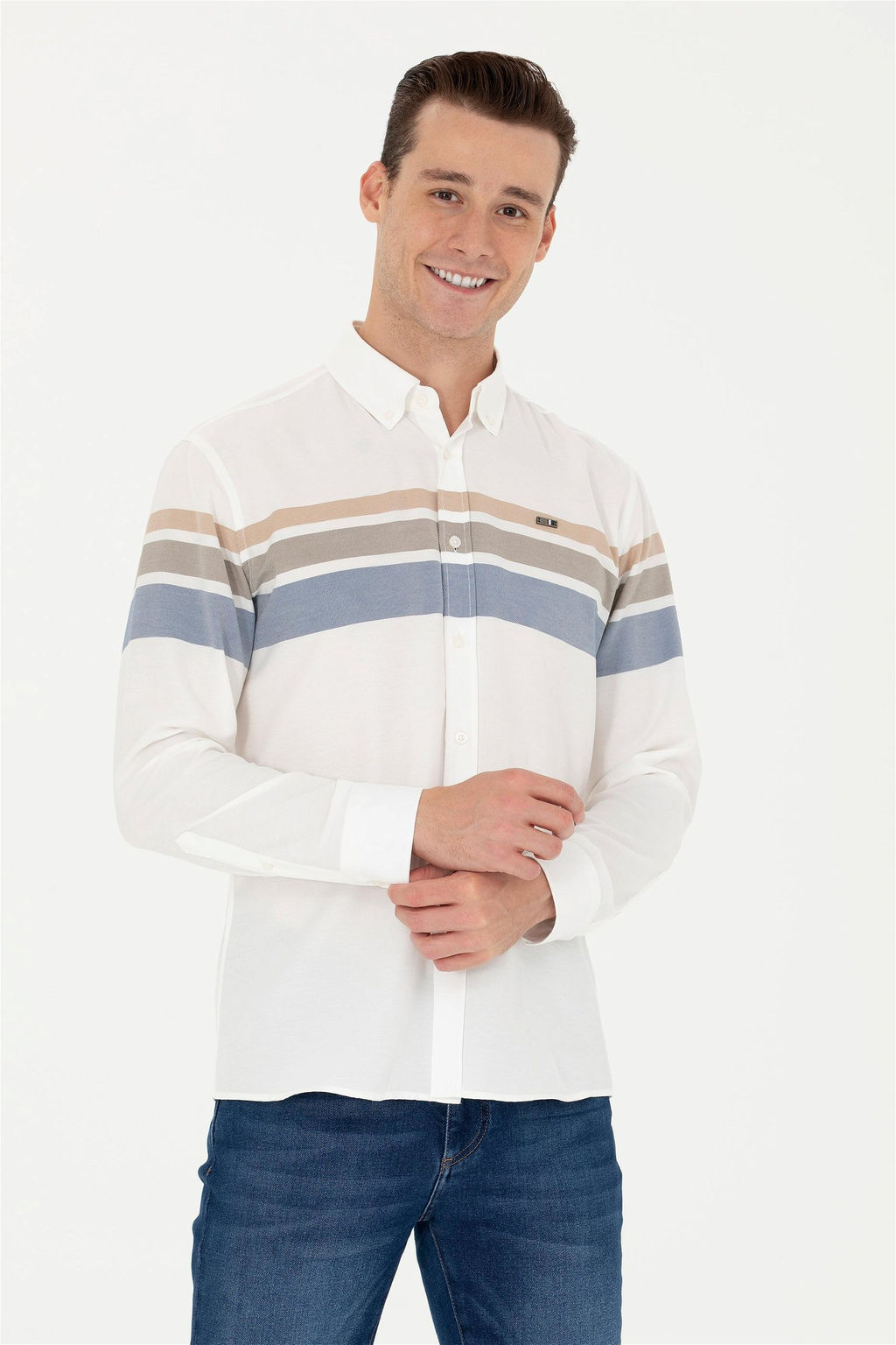 U. S. Polo Assn / Мужская кремовая рубашка с длинным рукавом - U.s. polo assn фото 3