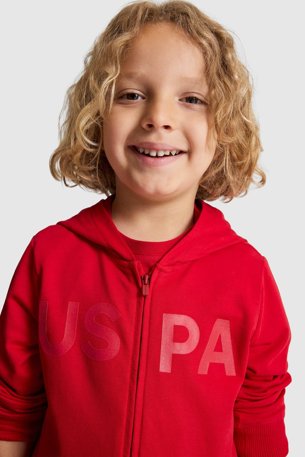 Erkek _ocuk K_rm_z_ Kap__onlu Fermuarl_ Basic Sweatshirt