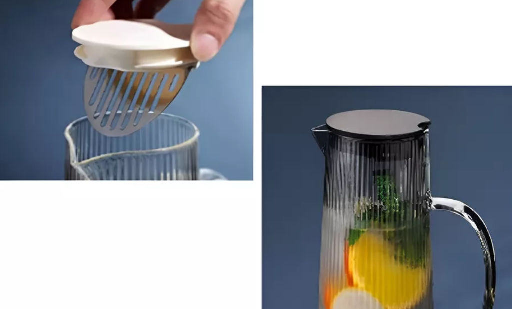 Кувшин AROMA 1,2 л из цветного боросиликат. рельефного стекла с крышкой-фильтром 106482 /Mallony/  фото 2