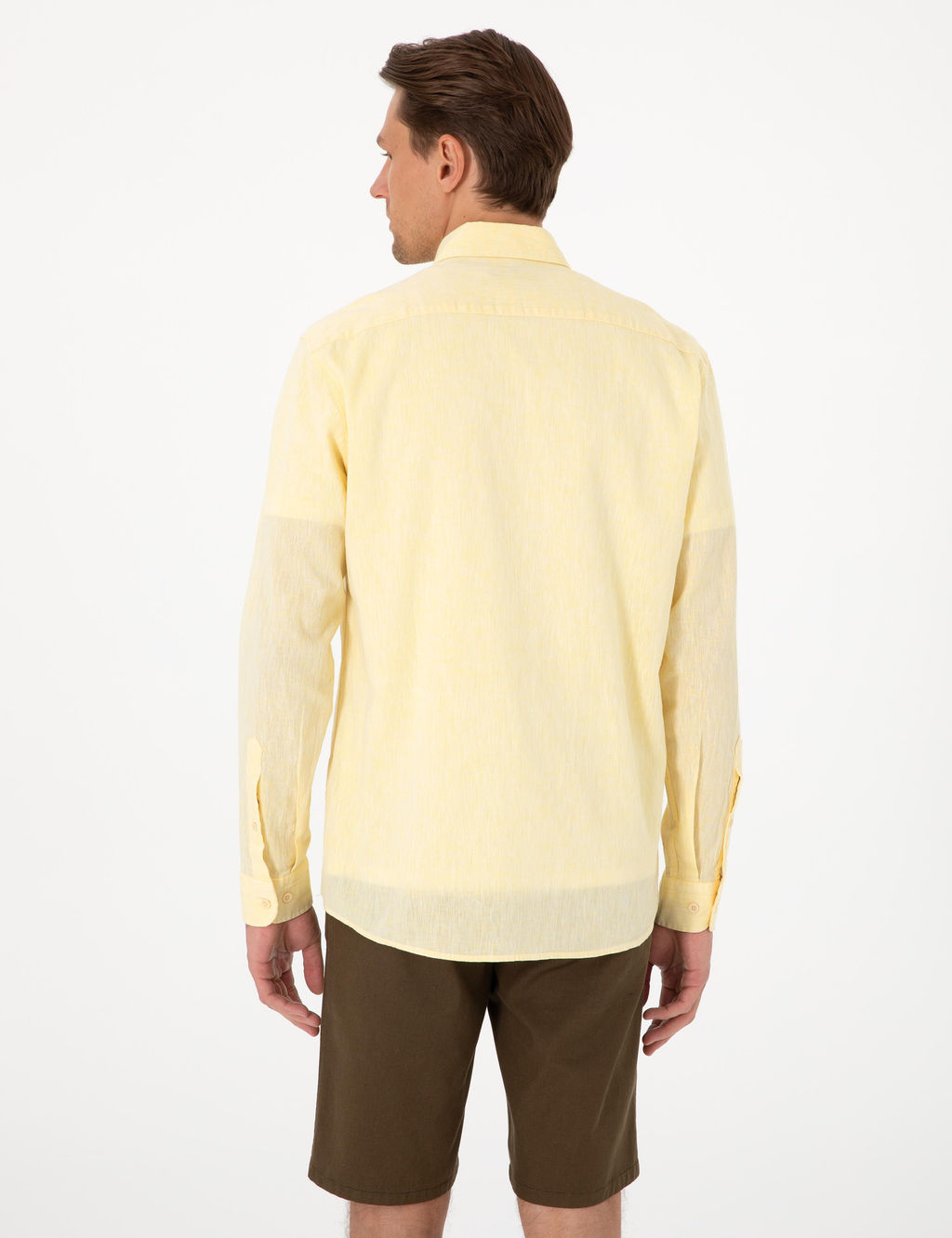 Рубашка Pierre Cardin Regular Fit желтая с льном