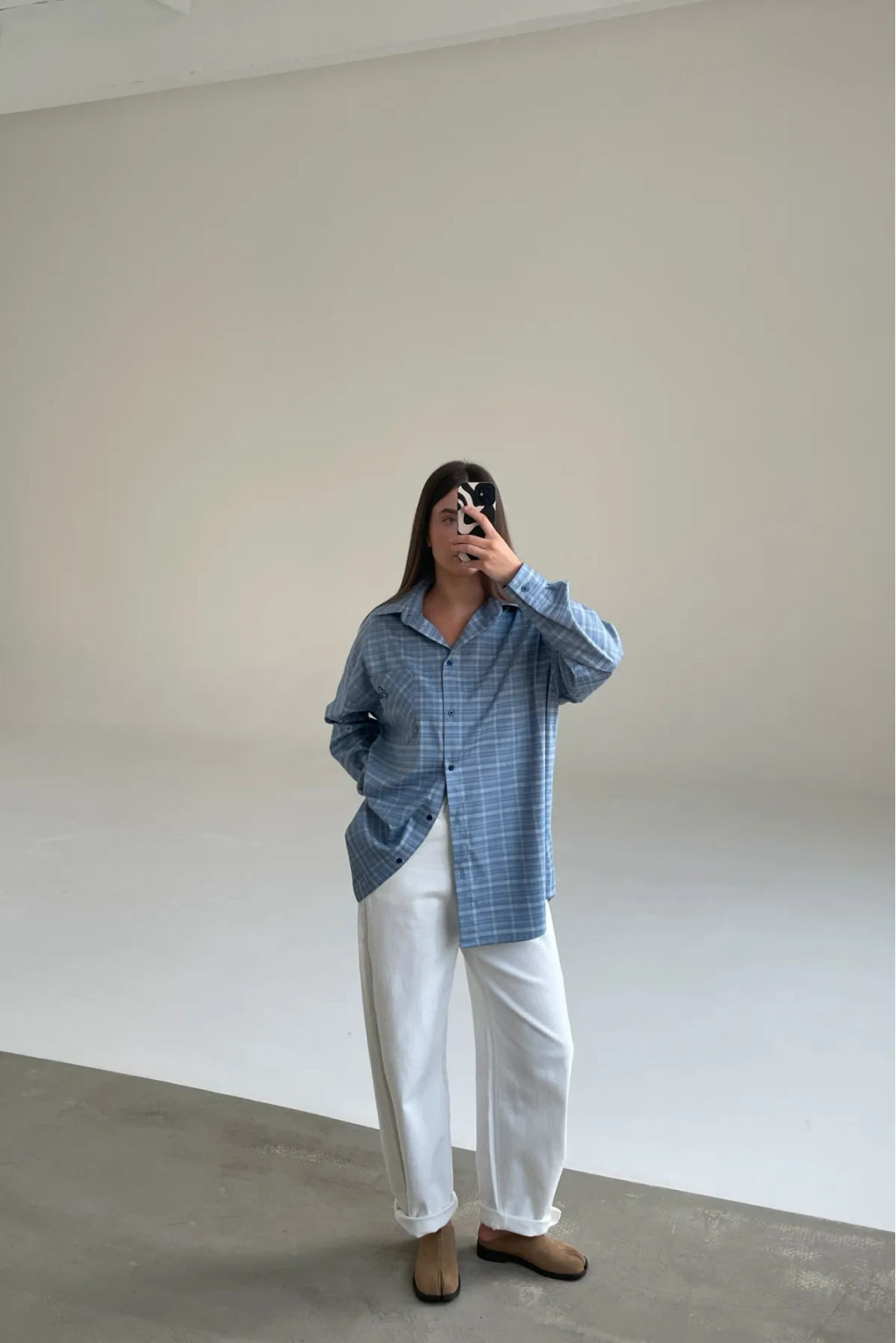 Рубашка в клетку с карманом Ледяной голубой - Erist store фото 6