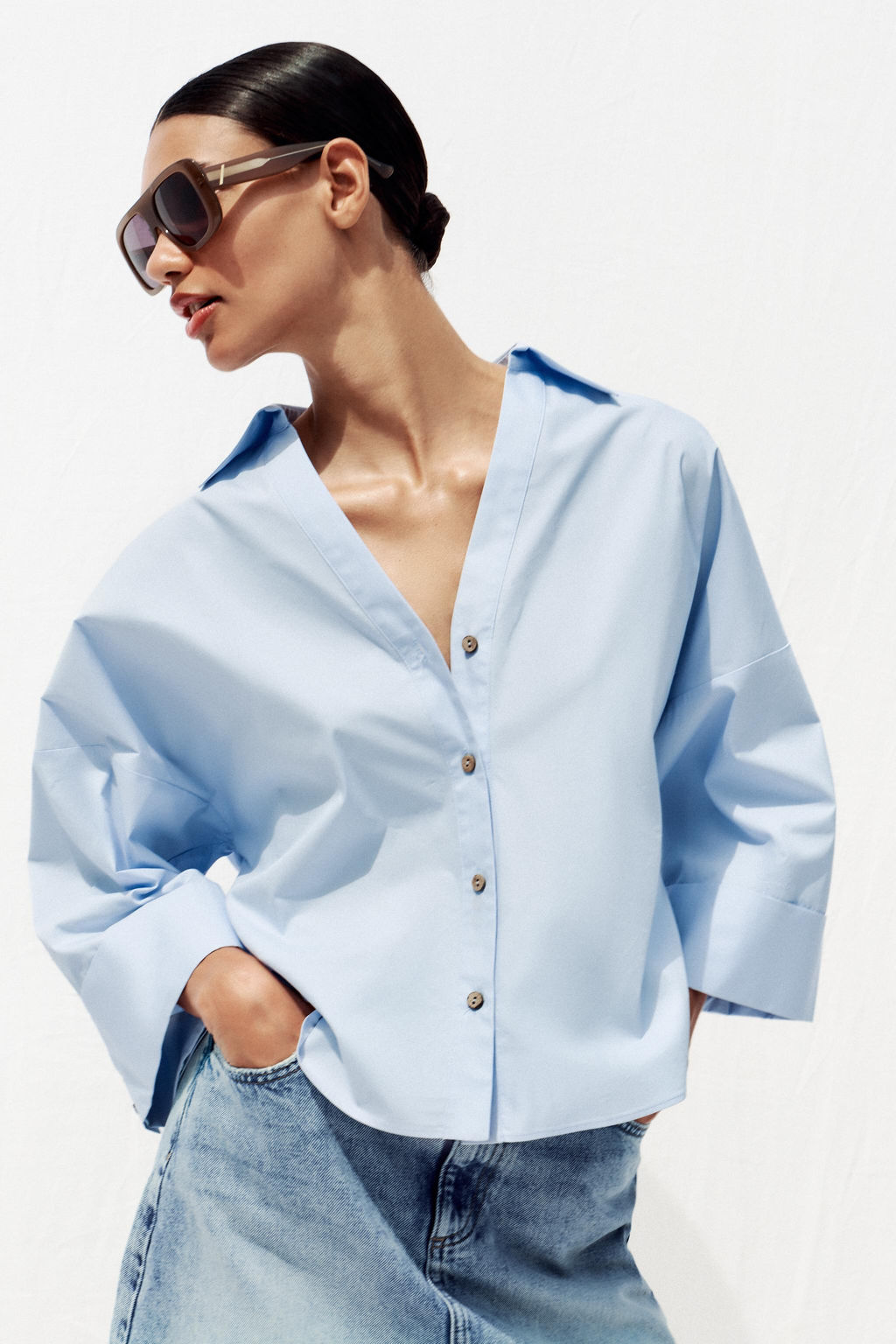 WIDE-SLEEVE POPLIN SHIRT - Zara фото 11