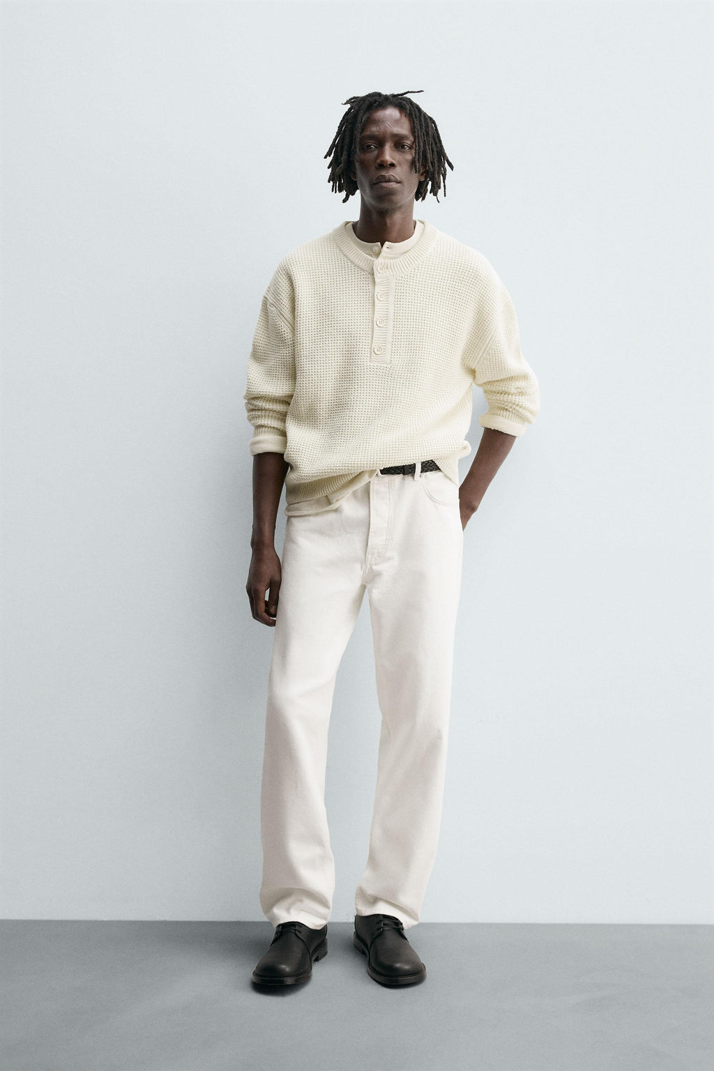 RELAXED FIT BUTTON-NECK SWEATER