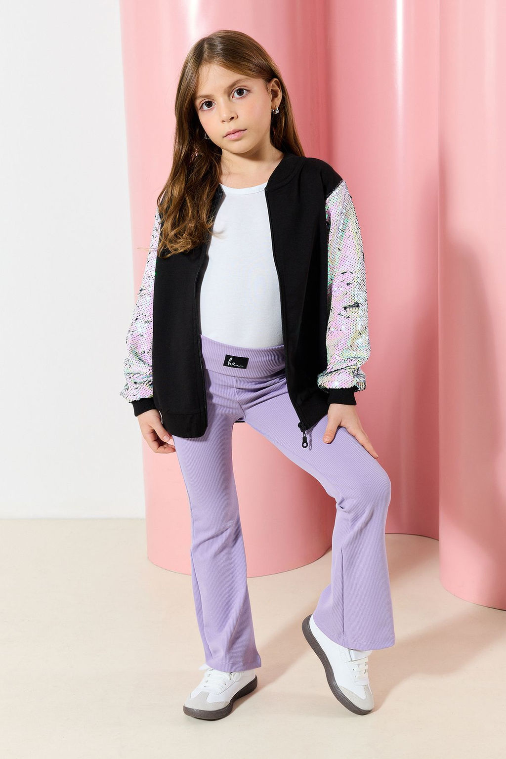 Lila Duz/Basic Flare/Ispanyol Paca K?z Cocuk Esnek Orme Tayt TKDSS24TA00007