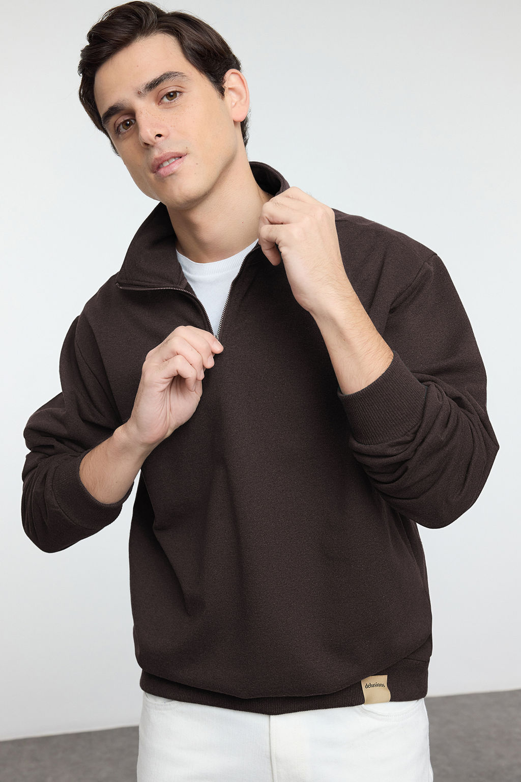 TRENDYOL MAN Lacivert Oversize/Genis Kesim Dik Yaka Fermuarl? Etiketli Ici Polarl? Sweatshirt TMNAW25SW00168 - Trendyolmilla фото 23