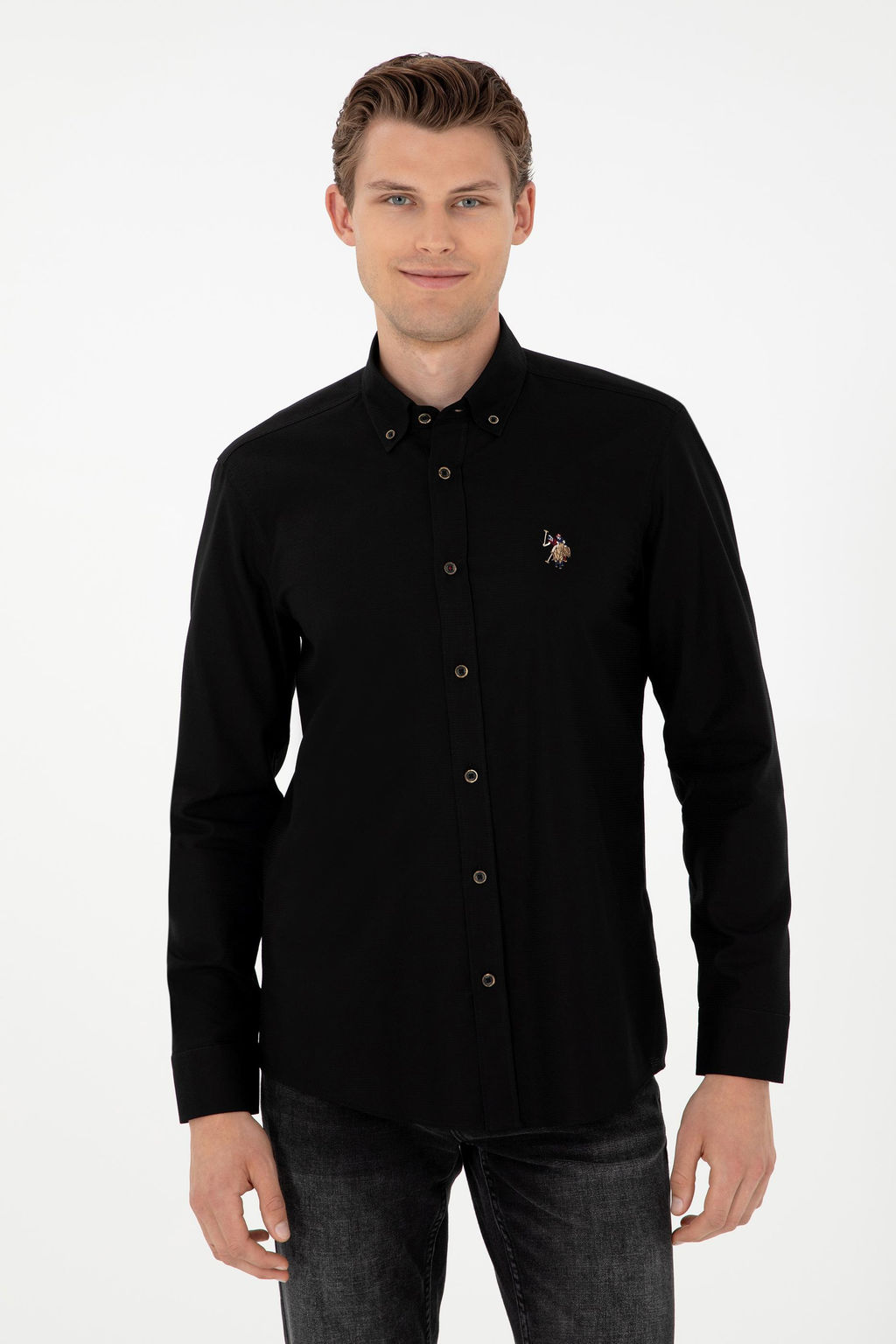 Мужская черная базовая рубашка с длинным рукавом - U.s. polo assn фото 3