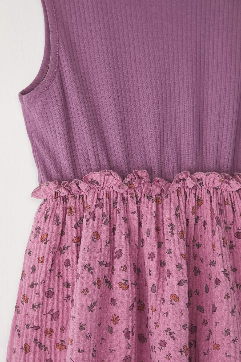 Mor K?z Cocuk %100 Pamuk Cicekli Bel Detayl? Kolsuz Mini Orme Elbise TKDSS25EL00080 - Trendyolmilla фото 2