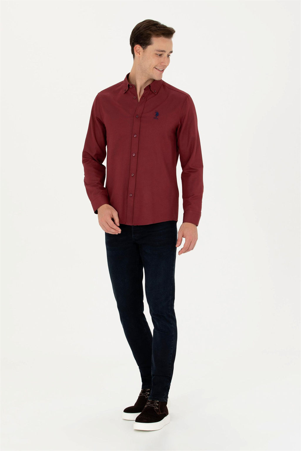Мужская базовая рубашка бордового цвета с длинным рукавом Неожиданная скидка в корзине - U.s. polo assn фото 4