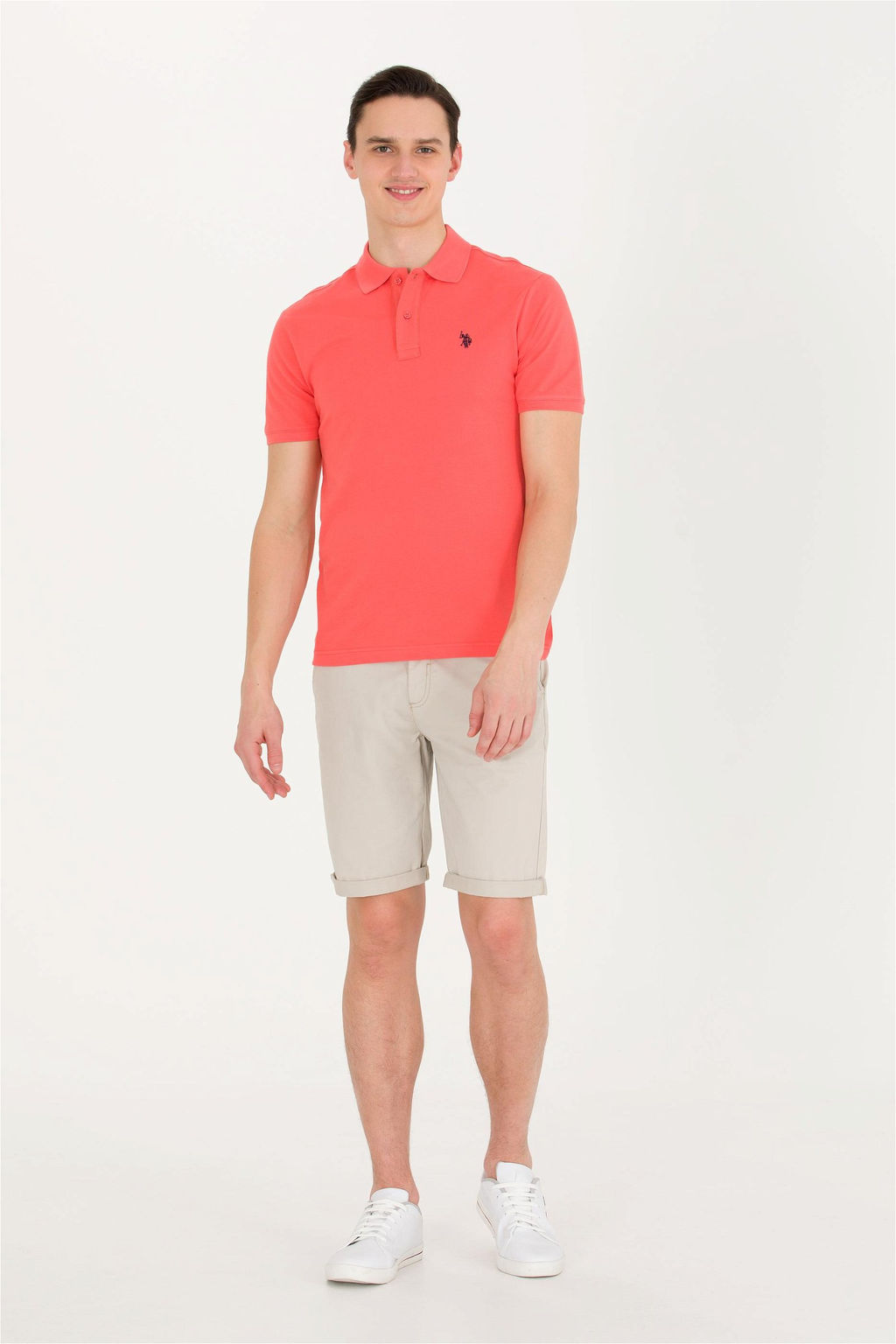 Мужская базовая футболка лососевого цвета с вырезом поло - U.s. polo assn фото 10