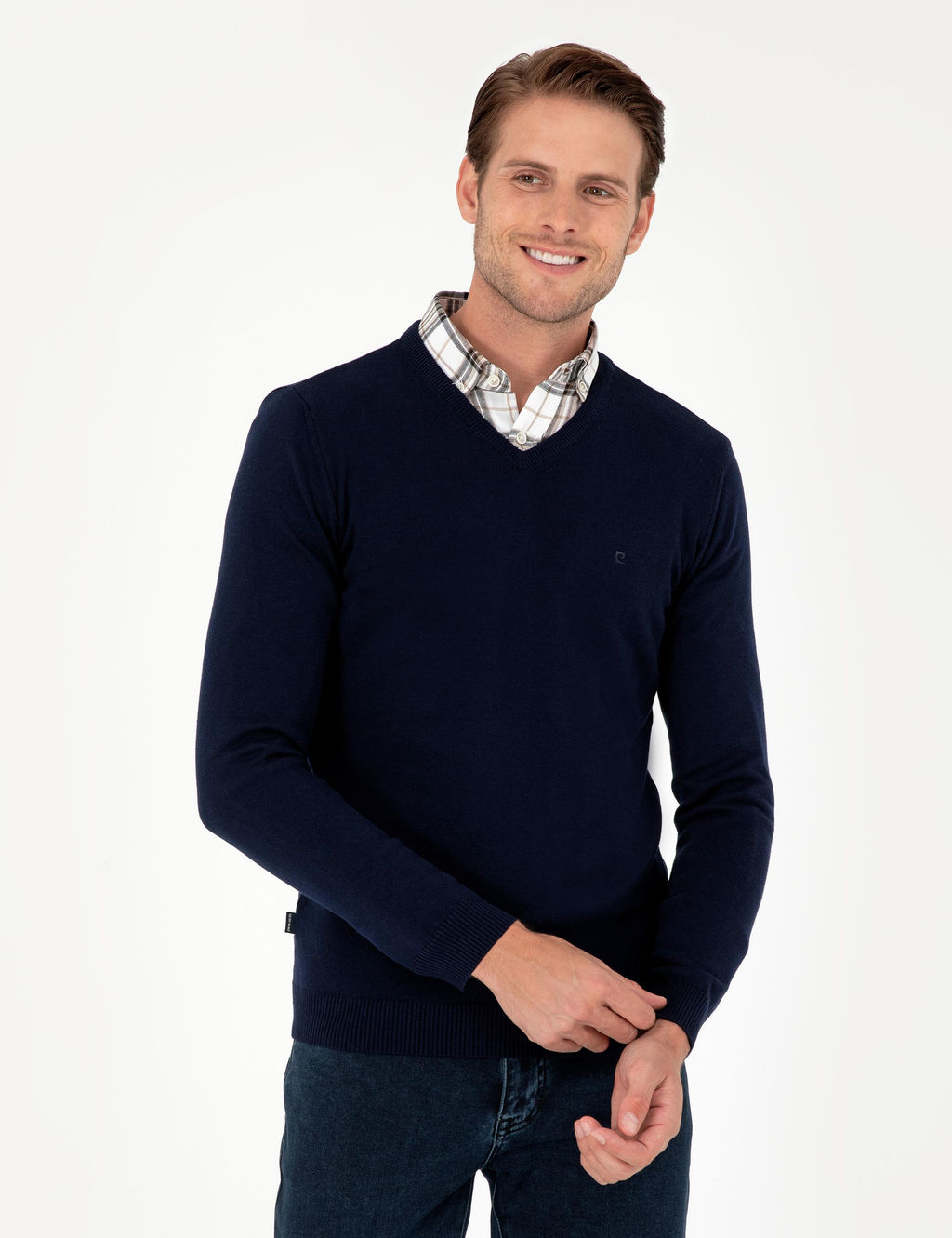 Lacivert Slim Fit V Yaka Basic Triko Kazak