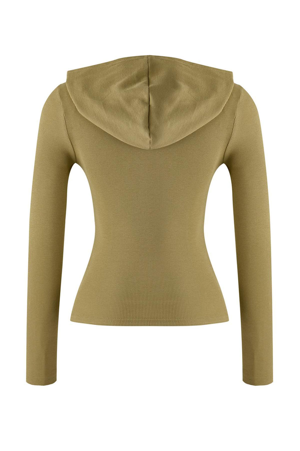 Haki Kapusonlu Fitilli Dugmeli Fitted/Vucuda Oturan Orme Bluz TWOAW26BZ00033