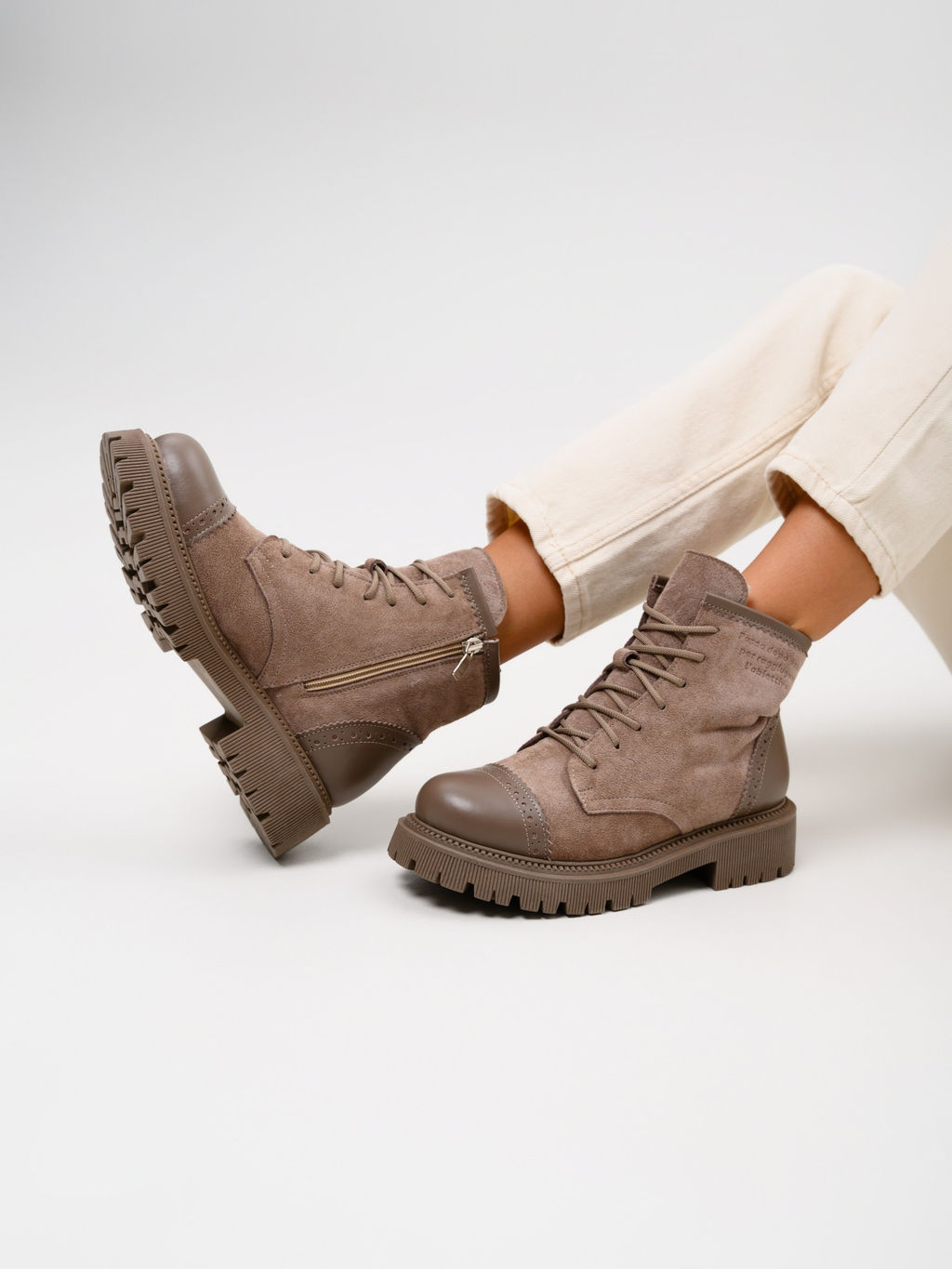 Ботинки 319.taskanaka.Тауп майами+капучино замша/шерсть