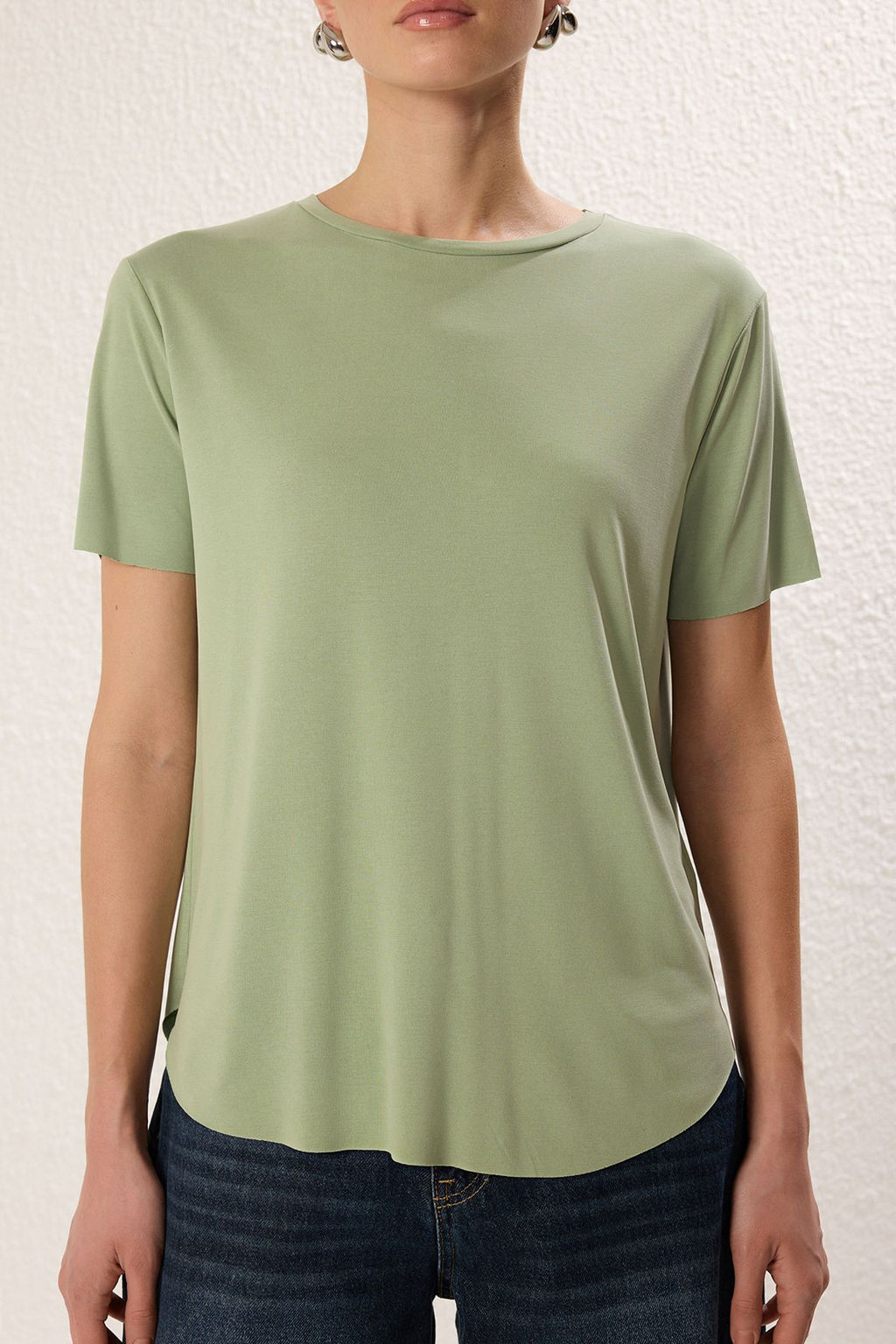 Mint More Sustainable Soluk efektli Modal Kumas Oversize/Genis Kesim Orme T-Shirt TWOSS25TS00124