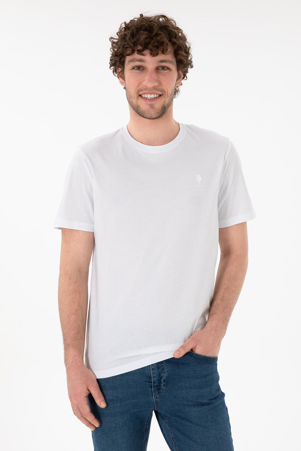 Erkek Regular Fit Bisiklet Yaka Beyaz Basic Ti__rt Sepette S_rpriz _ndirim