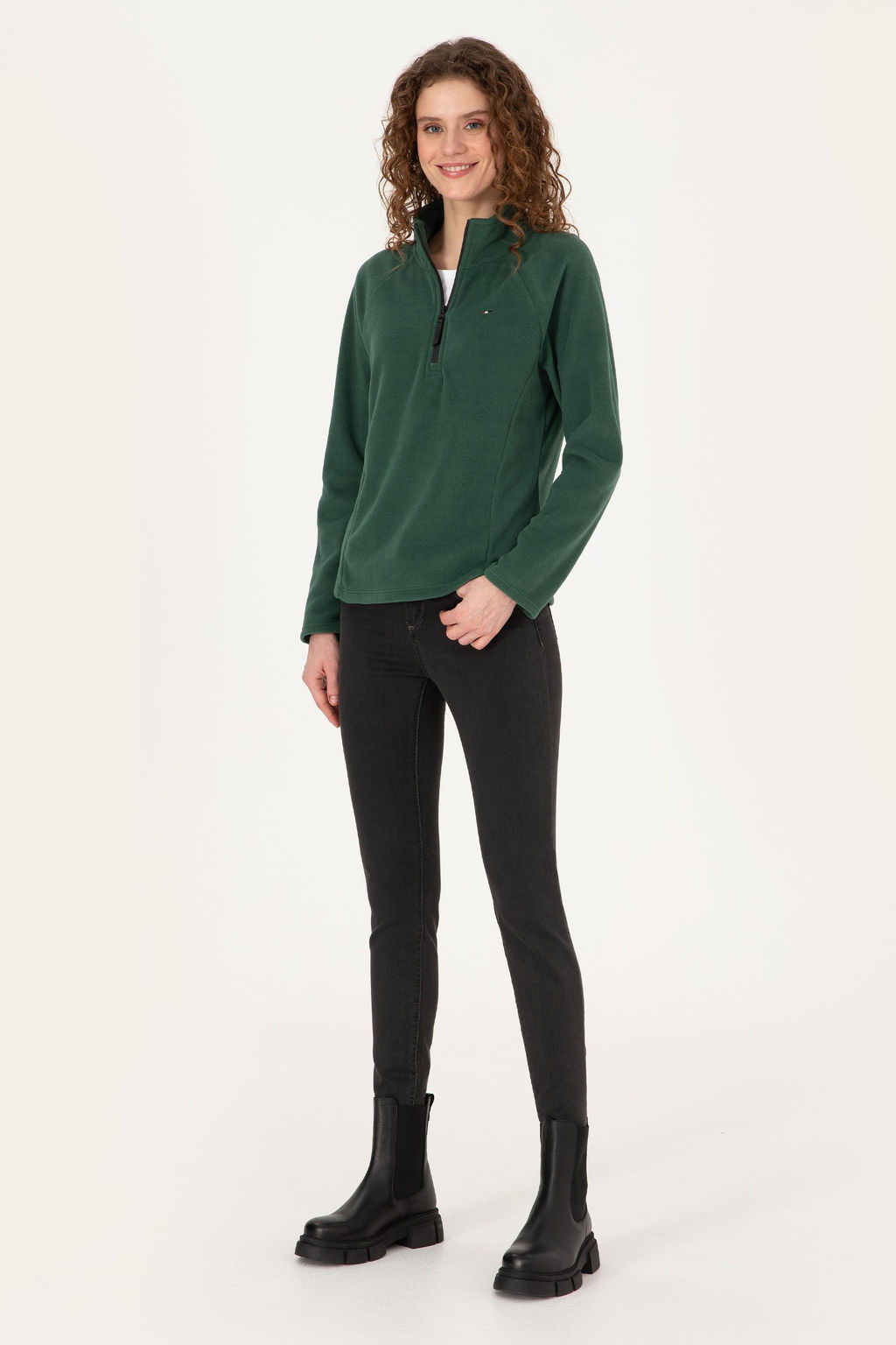 Kad_n Koyu Ye_il Fermuarl_ Dik Yaka Polar Sweatshirt - U.s. polo assn фото 4
