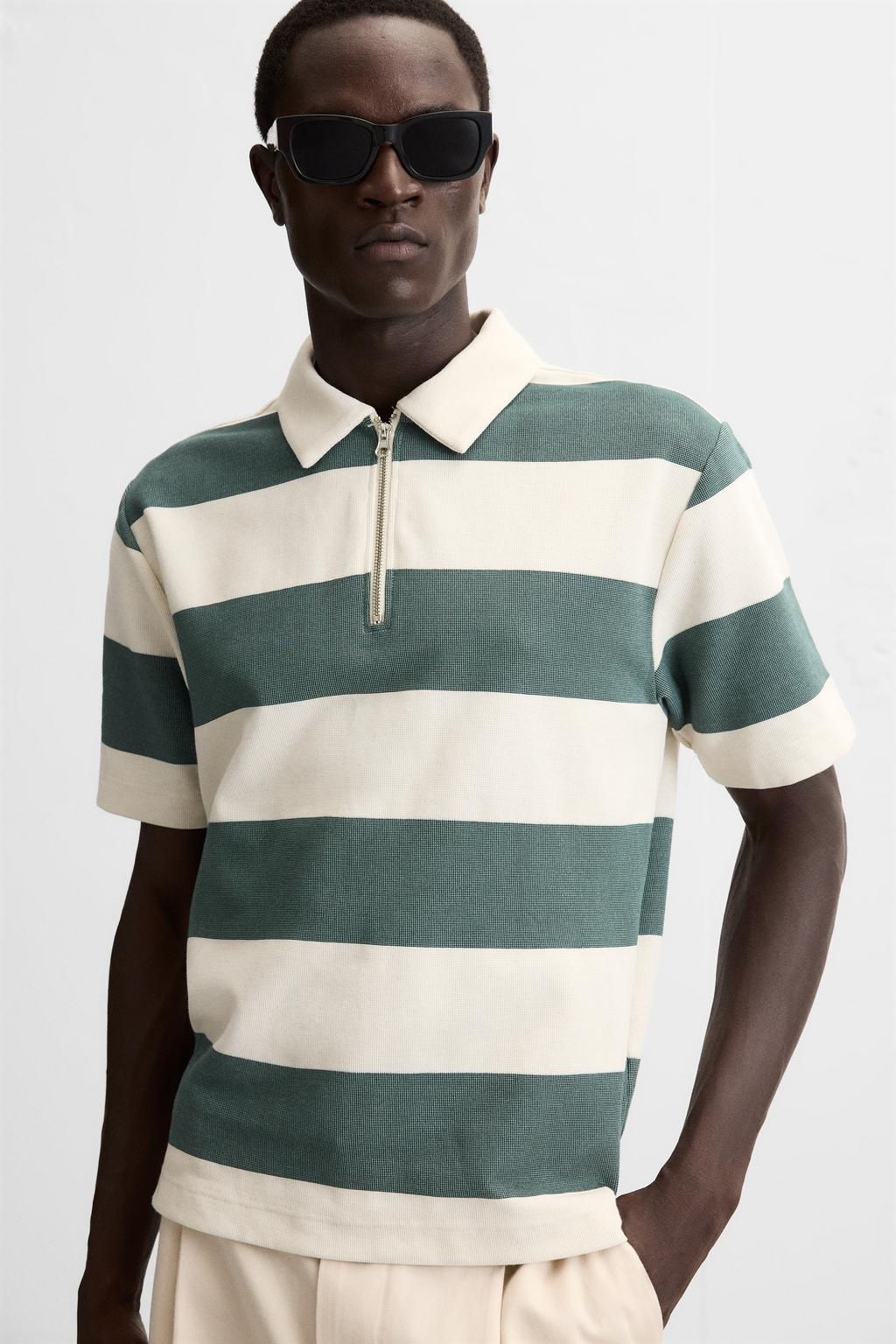 TEXTURED WEAVE POLO SHIRT WITH ZIP - Zara фото 7