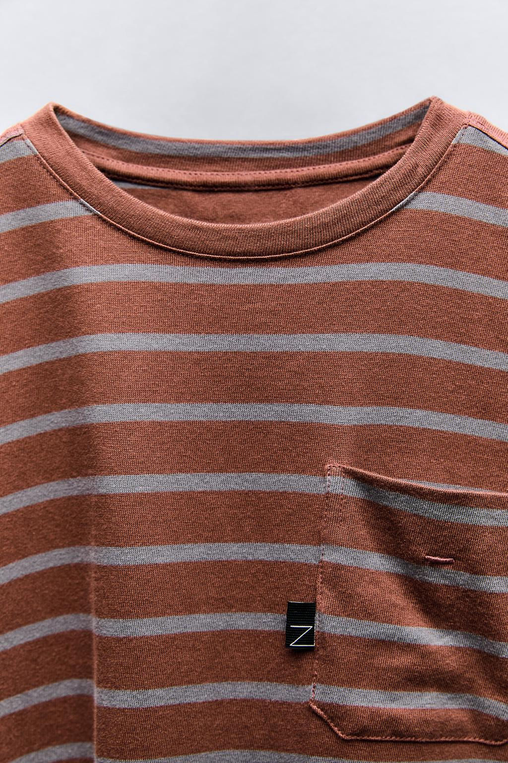 STRIPED T-SHIRT WITH POCKET - Zara фото 4