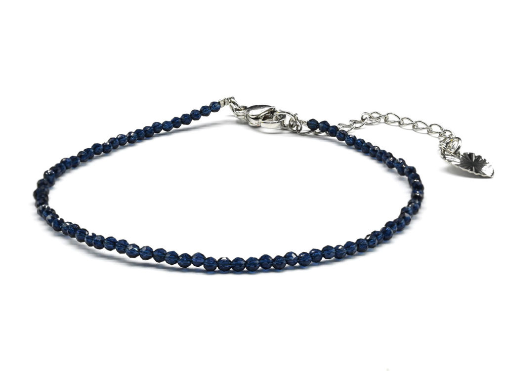 Браслет из граненых бусин мелких 2мм циркон цв.синий, 17см